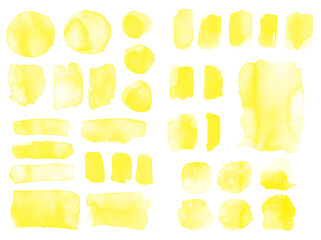 Yellow abstract stain texture, hand print on paper. Color 2021 Illuminating