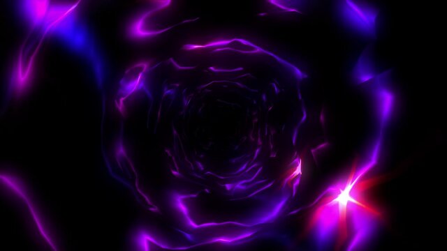 Abstract background flight through neon light wormhole subspace tunnel loop