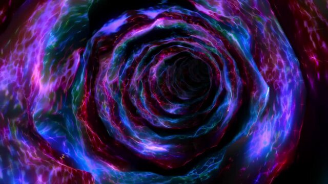 Abstract background flight through neon light wormhole subspace tunnel loop