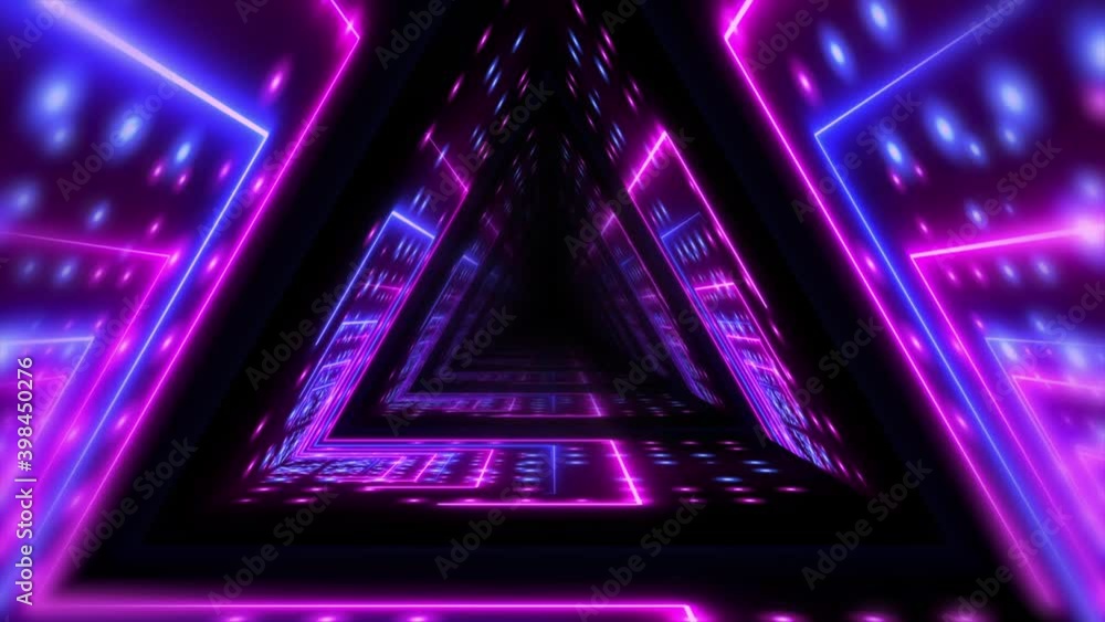 Wall mural abstract background flight through neon light digital tunnel loop