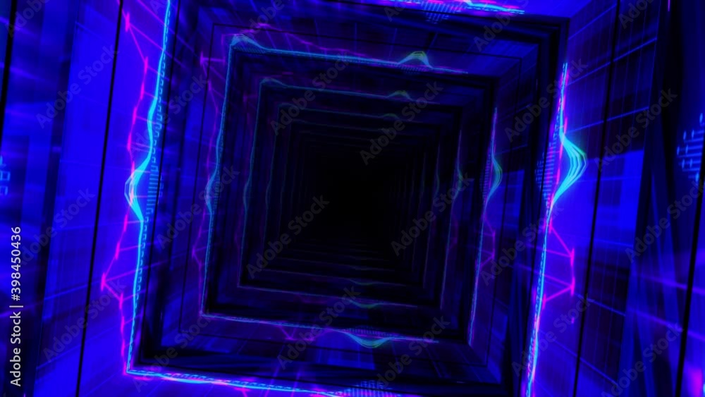 Sticker abstract background flight through neon light digital tunnel loop