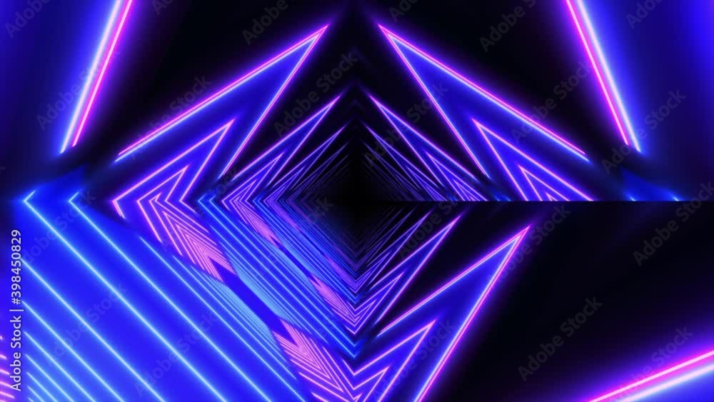 Wall mural abstract background flight through neon light digital tunnel loop