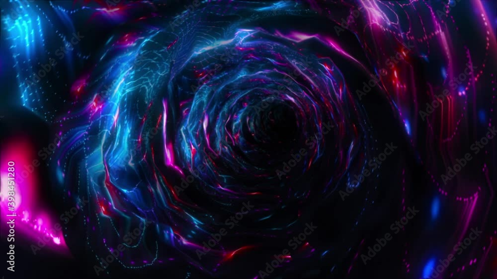 Wall mural abstract background flight through neon light wormhole subspace tunnel loop