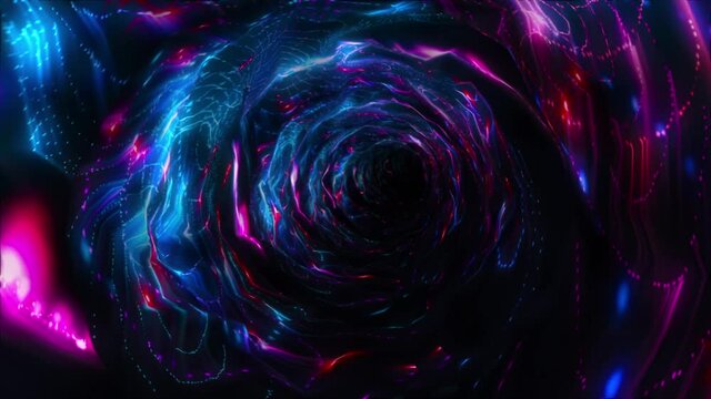 Abstract background flight through neon light wormhole subspace tunnel loop
