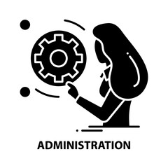 administration icon, black vector sign with editable strokes, concept illustration