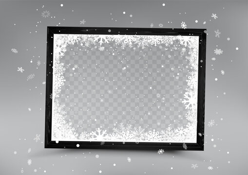 Christmas black photo frame with snowfall