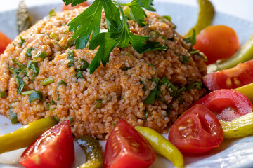 Turkish style appetizer, appetizer made with bulgur (sterile meal)