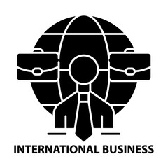 international business icon, black vector sign with editable strokes, concept illustration