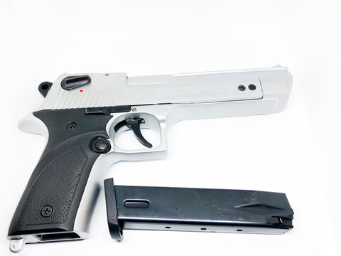 Black gun pistol isolated on white background