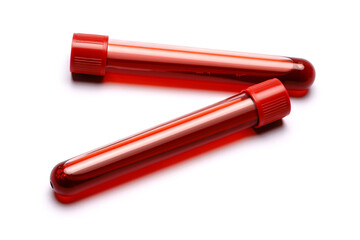 Test tube with red plug isolated on white background