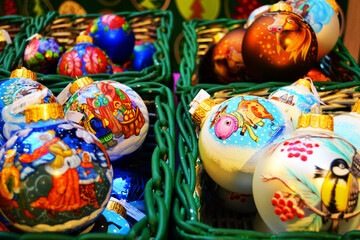 Sale of Christmas balls on the Christmas tree