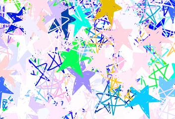 Light Multicolor vector backdrop with small and big stars.