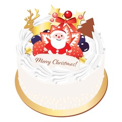 サンタがのった生クリームのクリスマスケーキ