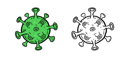Corona virus molecule doodle. Hand drawn Covid 19 icon. Virus sketch. Vector