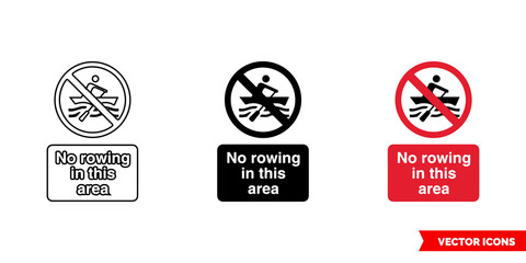 No rowing in this area prohibitory sign icon of 3 types color, black and white, outline. Isolated vector sign symbol.