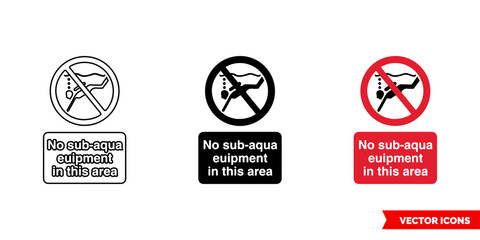 No sub-aqua equipment in this area prohibitory sign icon of 3 types color, black and white, outline. Isolated vector sign symbol.