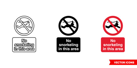No snorkelling in this area prohibitory sign icon of 3 types color, black and white, outline. Isolated vector sign symbol.