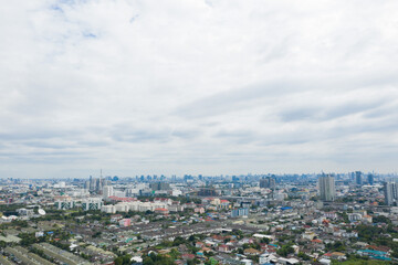 Naklejka na ściany i meble Aerial city view from flying drone at Nonthaburi, Thailand, top view of the city 
