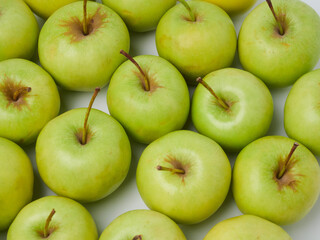 Apple on white table background, green Apple fruit background. natural fresh products.