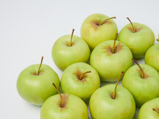 Apple on white table background, green Apple fruit background. natural fresh products.
