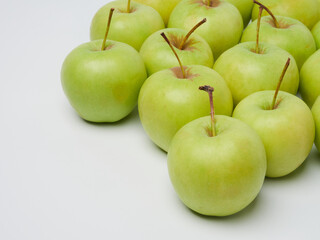 Apple on white table background, green Apple fruit background. natural fresh products.