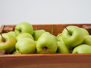 Apple on white table background, green Apple fruit background. natural fresh products.