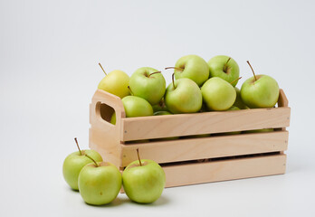 Apple on white table background, green Apple fruit background. natural fresh products.