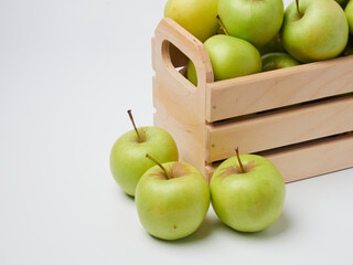 Apple on white table background, green Apple fruit background. natural fresh products.
