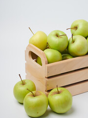 Apple on white table background, green Apple fruit background. natural fresh products.