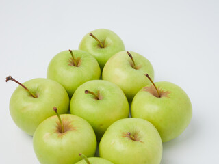 Apple on white table background, green Apple fruit background. natural fresh products.