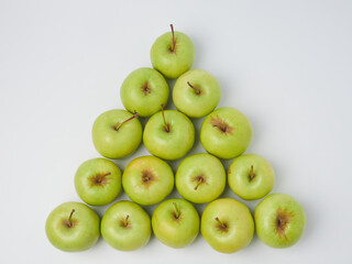 Apple on white table background, green Apple fruit background. natural fresh products.