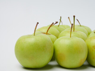 Apple on white table background, green Apple fruit background. natural fresh products.