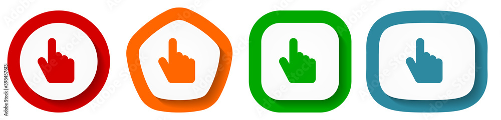 Poster Cursor hand vector icon set, hand flat design buttons on white background