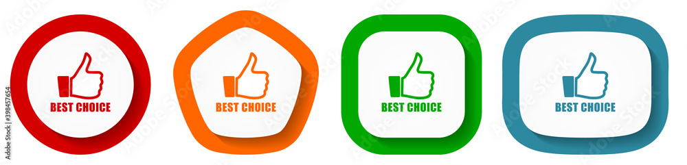 Aufkleber Best choice vector icon set, flat design buttons on white background