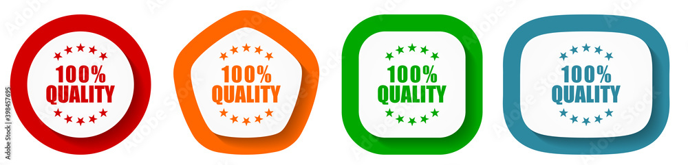 Poster 100 % quality vector icon set, flat design buttons on white background