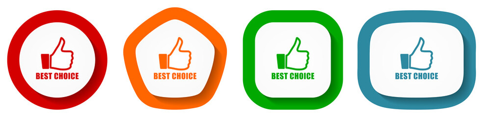Best choice vector icon set, flat design buttons on white background