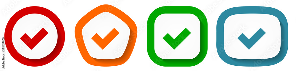 Poster Accept vector icon set, tick flat design buttons on white background
