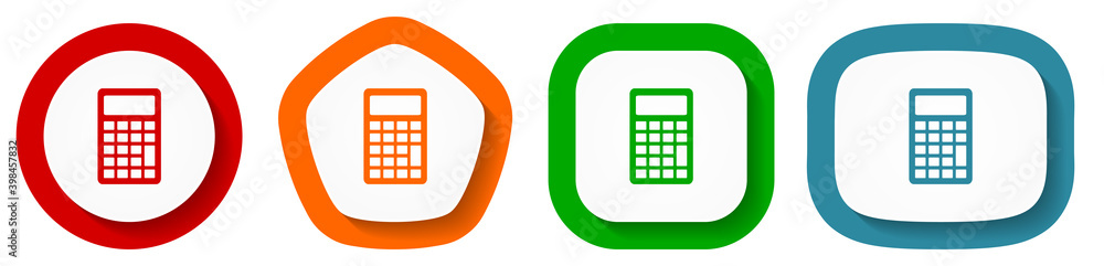 Poster calculator vector icon set, business flat design buttons on white background
