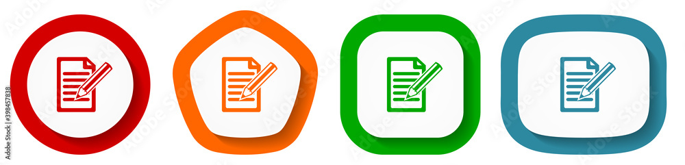 Aufkleber subscribe vector icon set, write flat design buttons on white background
