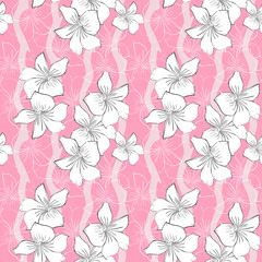 floral seamless pattern of white flowers on pink background