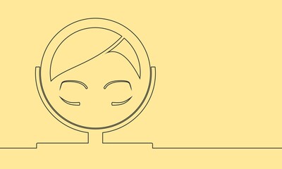 Portrait of elegant woman reflection in mirror. Thin line style