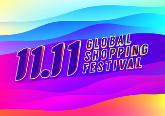 11.11 Shopping day mega sale poster or flyer design. Global shopping festival online sale.