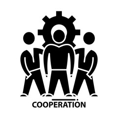 cooperation icon, black vector sign with editable strokes, concept illustration