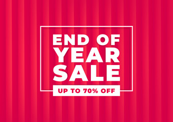 End of year sale banner. Red background special offers and promotion template design.