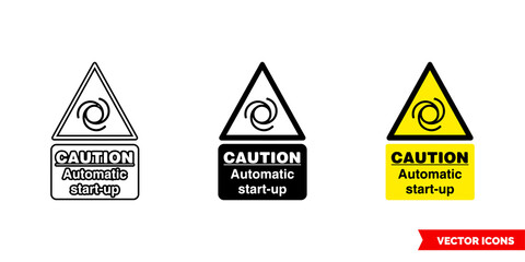 Warning automatic start-up hazard sign icon of 3 types color, black and white, outline. Isolated vector sign symbol.