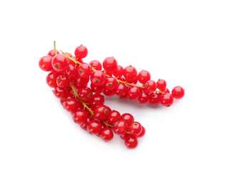 Delicious ripe red currants isolated on white, top view