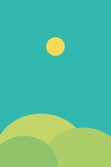 Abstract landscape. Geometric landscape background in flat style. Vector illustration. cute flat design. Green hills with blue sky.