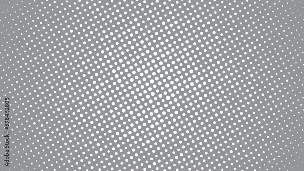 Poster abstract halftone round shape with white dots on a grey background. trendy color palette motion grap