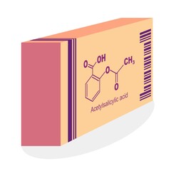 Paper medicine package box with acetylsalicylic acid.