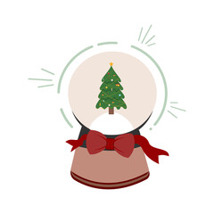 Snow globe with Christmas tree, glass ball, Merry Christmas and Happy New Year, Christmas background. vector